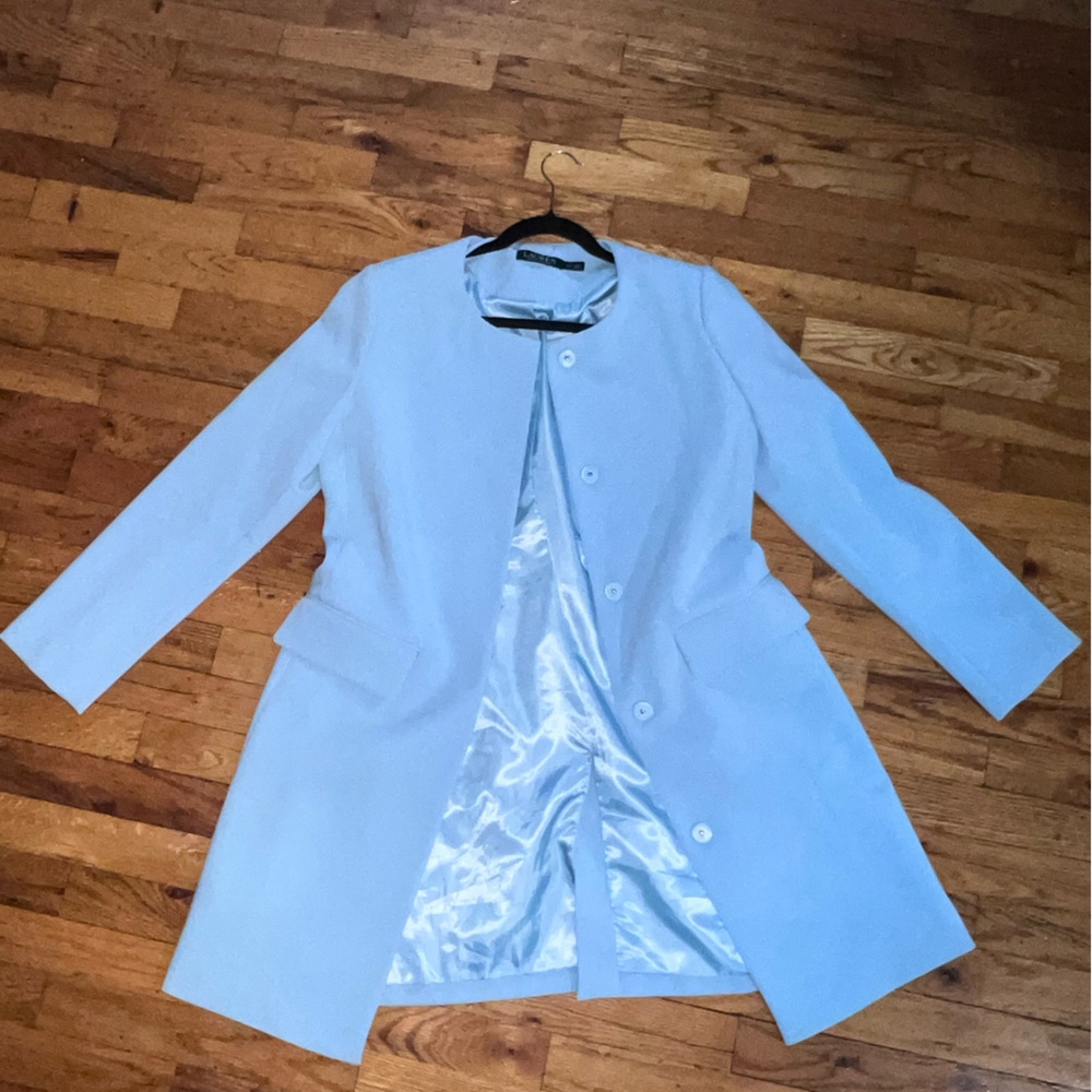 Ralph Lauren Pale Blue Coat Lined Size PM Snap Up Polyester Blend Tapered READ